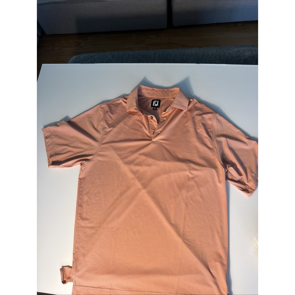 Foot Joy FJ Golf Mens Medium Peach Striped Stretch Polo Shirt Golf Polyester